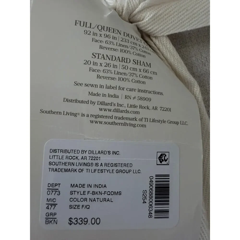 Southern Living Simplicity Collection Brooke Duvet Cover MiniSet Full/Queen $339
